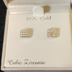 NWT Taylor Grace 10K Gold Square Crystal Stud Earrings